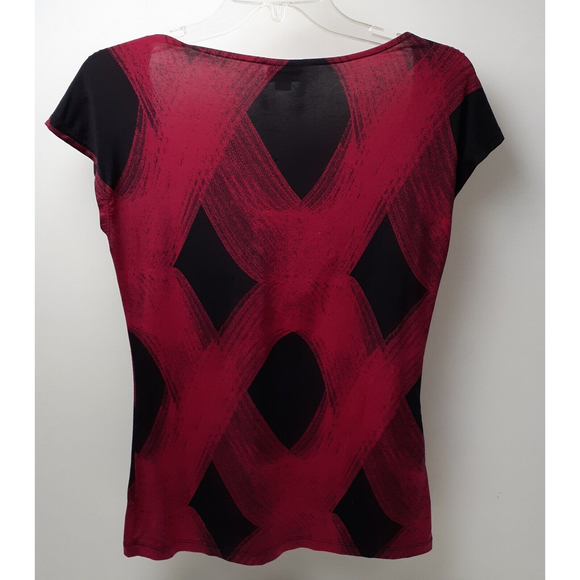 Worthington Women's Size S Maroon/Black Wrap-Design Blouse Short Sleeve Stretch - Picture 2 of 6